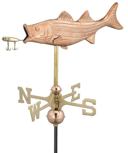 17 Handcrafted Polished Copper Bass with Lure Outdoor Weathervane with Roof Mount