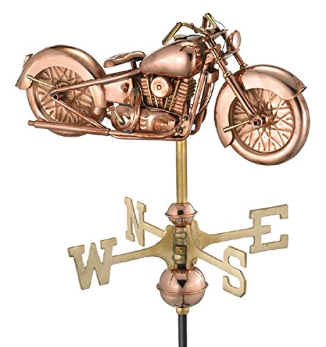 17 Handcrafted Polished Copper Classic Motorcycle Outdoor Weathervane with Garden Pole