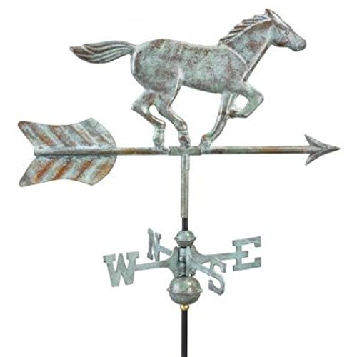 21 Handcrafted Blue Verde Copper Galloping Horse Outdoor Weathervane with Garden Pole