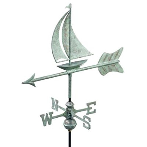 21 Handcrafted Blue Verde Mighty Sailboat Outdoor Weathervane with Garden Pole