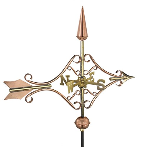 24 Handcrafted Polished Copper Victorian Arrow Outdoor Weathervane with Roof Mount