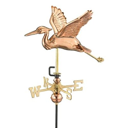 18 Handcrafted Polished Copper Blue Heron Outdoor Weathervane with Roof Mount