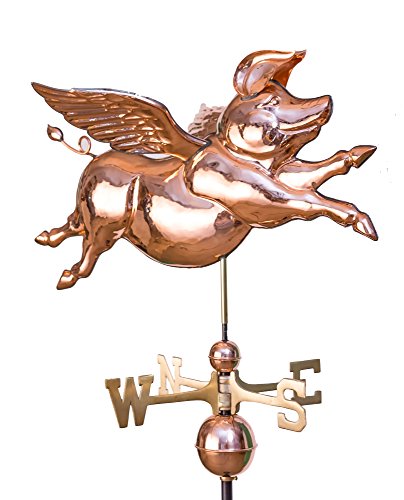East Coast Weathervanes and Cupolas Classic Flying Pig Weathervane Polished Copper