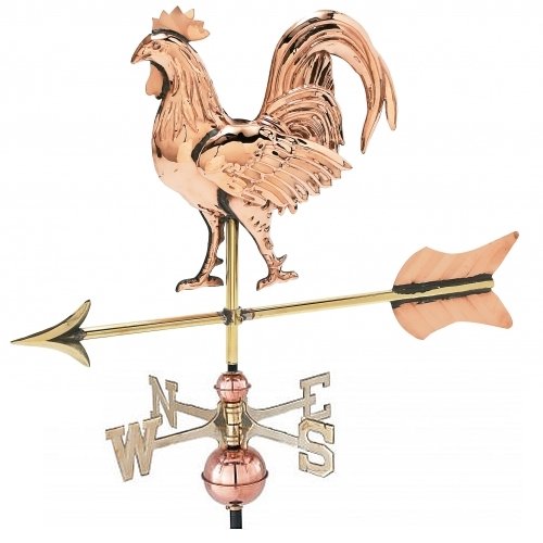 East Coast Weathervanes and Cupolas Garden 3D Rooster Weathervane Polished Copper Copper W Roof Mount