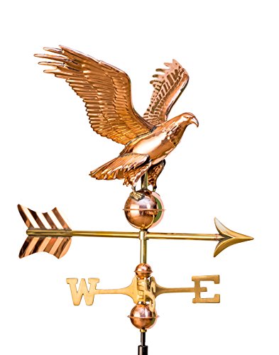 East Coast Weathervanes and Cupolas Garden Eagle Weathervane Polished Copper WRoof Mount
