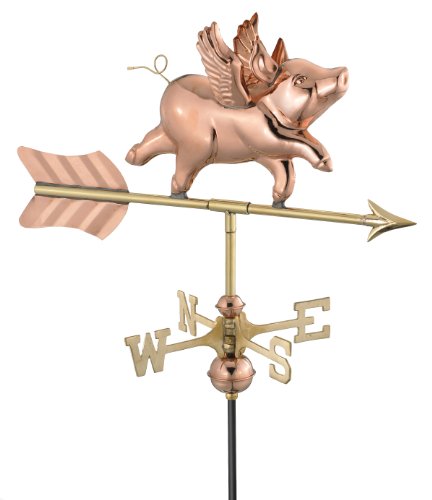Good Directions 8840pg Flying Pig Garden Weathervane Polished Copper With Garden Pole