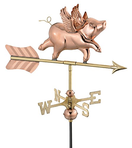 Good Directions Good Directions Flying Pig Garden Weathervane - Polished Copper For Small Structures