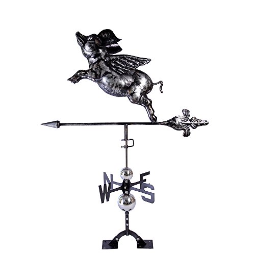 IORMAN Original Handcrafted Flying Pig Weathervane Aged Matte Black Finish Weather Vane for Farmhouse Barn Rustic Outdoor