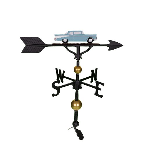 Montague Metal Products 32-Inch Deluxe Weathervane with Teal Classic Car Ornament