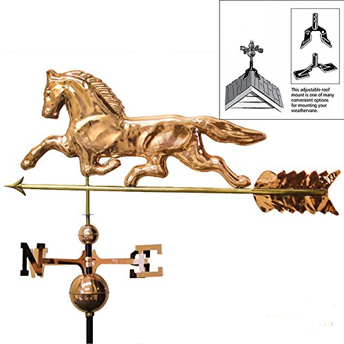 Copper Polished Horse Weathervane Weather Vane Roof Bracket Mounting Hardware