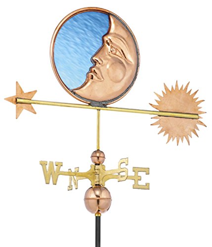 34 Luxury Polished Copper Stained Glass Moon Sun and Star Weathervane