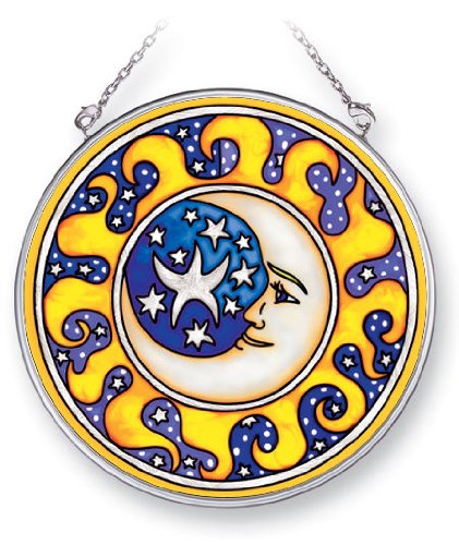 Amia Hand Painted Glass Moon And Stars Suncatcher 4-12-inch Circle