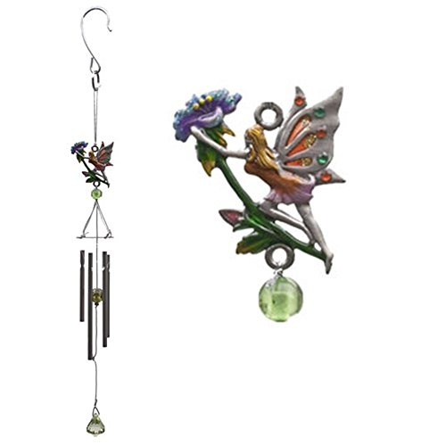 Fairy Wind Chime Metal Glass And Resin Small Garden Ornament - Love Hope Moon And Flower flower - C