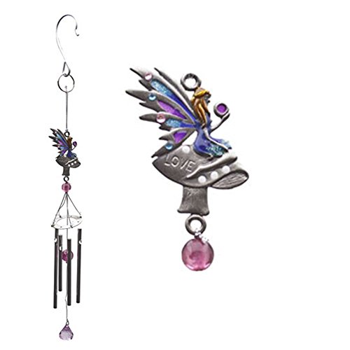 Fairy Wind Chime Metal Glass And Resin Small Garden Ornament - Love Hope Moon And Flower love - B