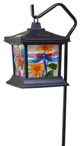 Moonrays 92276 Solar Powered Hanging Floral Stained Glass Led Light