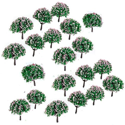Yardwe Model Trees Miniature Landscape Scenery Train Model Architecture Trees with Pink Flowers 20PCS 1100