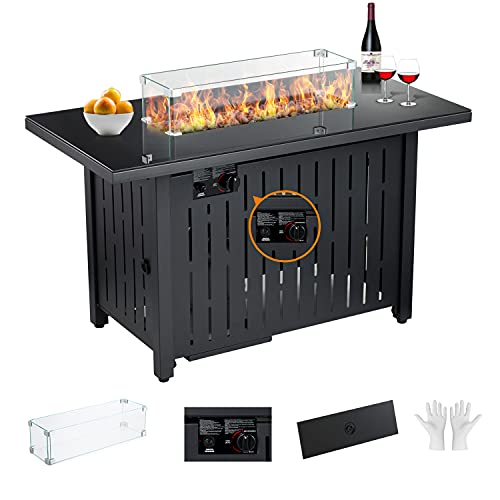 43 in Propane Fire Pit TableFire Pit Table with Glass Wind Guard60000 BTU AutoIgnition Gas FirepitCSA Certification and Black Tempered Glass Tabletop for Outdoor Patio Lawn