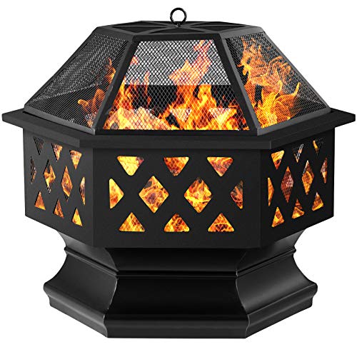 Amagabeli Fire Pit Outdoor Wood Burning Firepit Firebowl Fireplace Poker Spark Screen Retardant Mesh Lid Extra Deep Large Square Outside Backyard Deck Heavy Duty Metal Grate Rustproof Black