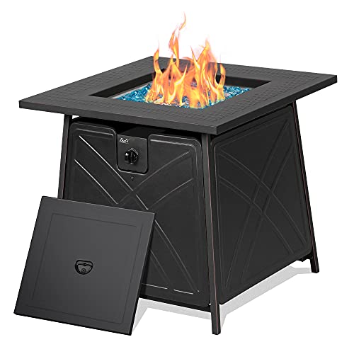 BALI OUTDOORS Propane Fire Pit Table 28 inch 50000 BTU AutoIgnition Outdoor Gas Fire Pit Table CSA Certification Approval and Strong Steel Tabletop (Square Black)