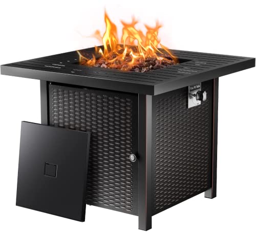 Ciays Propane Fire Pits 32 Inch Outdoor Gas Fire Pit 50000 BTU Steel Fire Table with Lid and Lava Rock Add Warmth and Ambience to Gatherings and Parties On Patio Deck Garden Backyard Black