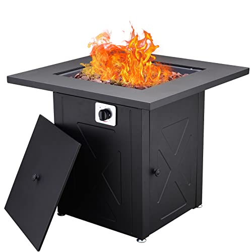 Grand patio Outoor Gas Fire Pit Table 28 Inch 50000 BTU Steel Square Propane Fire Pit Table with Lid and Lava Rocks CSA Approved Black 28 All SteelSquare