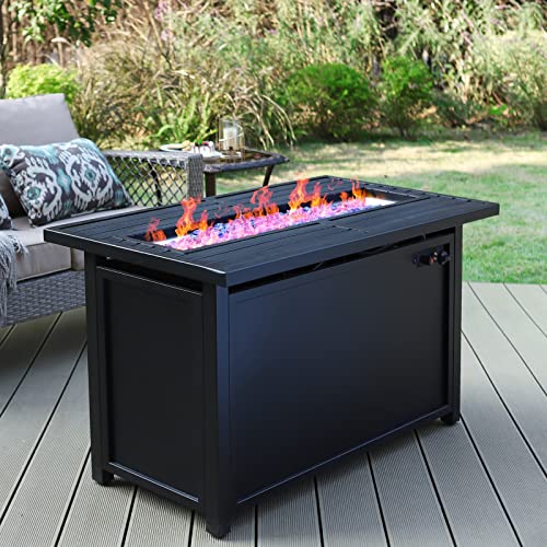 Sophia  William Propane Gas Fire Pit Table 45 Inch 50000BTU Rectangular Outdoor Firepits for Outside Patio with Lid and Blue Fire Glass Black