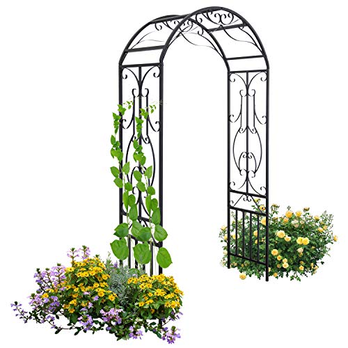 Garden Arches and Arbors Outdoor Black Metal Arbor for Climbing Plants Vines Roses Wedding Archway