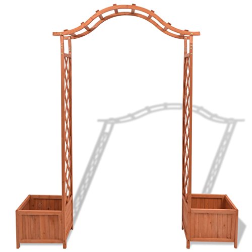 Keenso Garden Arbor Premium Outdoor Solid Wood Trellis Rose Arch with Dual Planters Patio Backyard Garden Arch Pergola 709 x 157 x 807