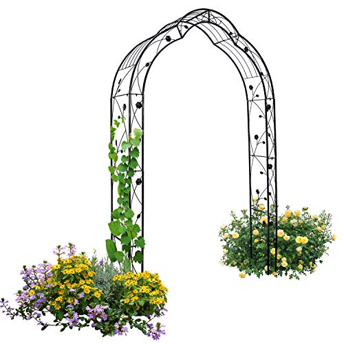 Kinbor Steel Garden Arbor Entrance Arch for Various Climbing Plants Roses Vines Outdoor Wedding Arch Bridal Party Decoration (Black)