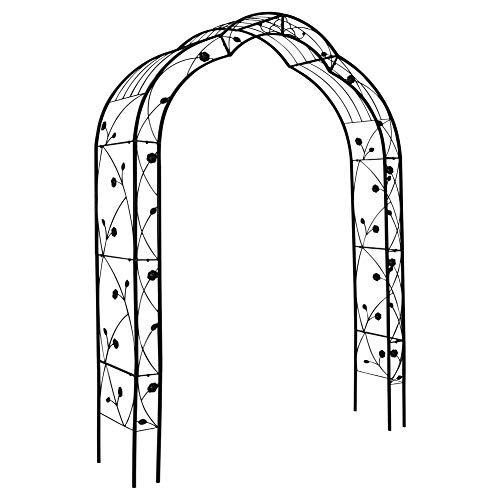 LZRS 2 Sides Decorative Outdoor Garden Arch Metal Wedding Arch Garden Arbor Black Lawn Backyard Patio Party Trellis for Various Climbing Plants Roses Vines