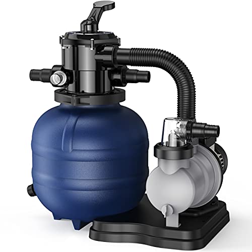 BLUBERY 13 Sand Filter with 13HP Prefilter Pump System Handy 7Way Valve for Above Ground Pools with Pool Pump 115V 23FT Cord for Easy Installation GSF01A