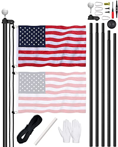 20FT Flag Pole Kit Extra Thick Aluminum Heavy Duty FlagPoleSectional Flag Poles for Outside in Ground with 3x5 American Flag for YardResidentialCommercial