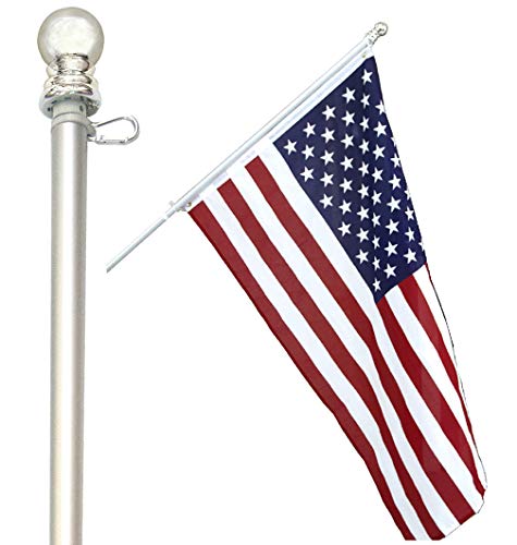 6 Ft Flag Pole for House  HeavyDuty Aluminum Tangle Free Spinning Flagpole with Metal Mounting Rings  New Enhanced Design Outdoor Wall Mount Flagpole for Residential or Commercial (Silver 6)