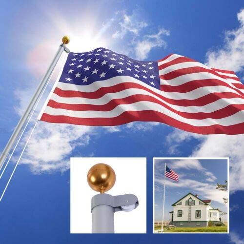 Heavty 25FT Sectional Flag Pole Kit Heavy duty Aluminum American Flagpole with 3x5 US Flags  Gold Ball Top for Outdoor Garden Residential or Commercial Silver