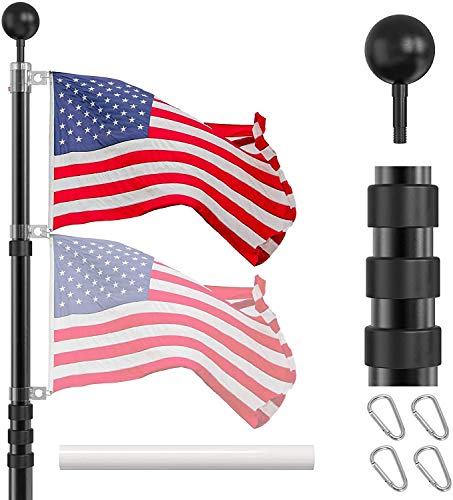 IIOPE Flag Pole for Outside in Ground  20 Ft 25 FT Ft Telescoping Black Silver Strong Flagpole Kit Adjustable with 3x5 American Flag Heavy Duty Aluminum Residential for Yard Commercial House