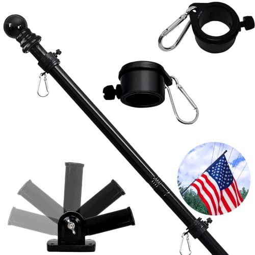 PPeen Flag Pole with Bracket 6ft American Black Flag Pole Kit for Outdoor House Commercial TangleFree Flagpole Stainless Steel Spinning for 2x3 3x5 4x6 Sizes Flag with Clips Wind Resistant