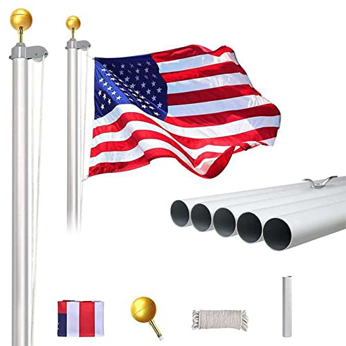 Panta 16FT Sectional Flag Poles Heavy Duty Aluminum Flag Pole Kit Hardware Outdoor Garden Adjustable Pole with 3x5 American Flag and Golden Ball Inground Flagpole for Commercial Residential