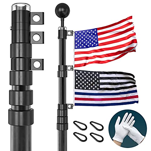 RUFLA 25FT Black Flag Pole Kit with 3x5 American Flag Heavy Duty Aluminum Outdoor In ground Telescoping Flagpole for Outside Yard Residential Commercial