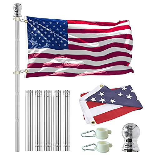 SEEYANG 3x5 FT American Flag with Pole for House 6FT Residential or Commercial Flagpole Stainless Steel Spinning Flagpoles No Tangle for Garden Yard BoatTruck Rustproof (Bracket No Include)
