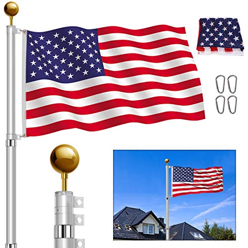 YIYO 25FT Telescoping Flag Pole Kit Heavy Duty Aluminum Telescopic Flagpole Fly 2 Flags，Outdoor In ground Flagpole with 3×5 American Flag and Gold Ball for Yard House Residential Commercial (25FT)