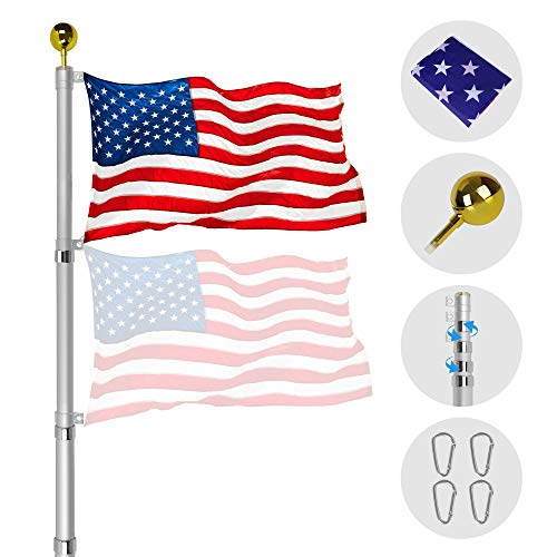 ZEGNEER 25ft Telescopic Aluminum Flagpole with US Flag and Ball Top Kit Support Fly 2 Flag Outdoor In Ground Heavy Duty American Flag Poles for Commercial or Residential Silver
