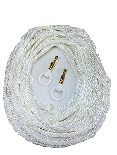 Commercial Flagpole Repair Kit (50 FT X 14) Diameter WindStrong White Flagpole Polypropylene Halyard Flagpole Rope and Lot of 23 Inch Deluxe White Rubber Coated Brass Flagpole Clip Snap Hooks