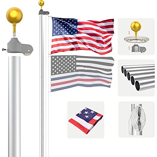 KBLOONG 25 FT Flag Pole KitExtra Heavy Duty Aluminum Ground Flag PolesOutdoor Inground Large FlagPoleFit for House ResidentialYard or CommercialSilver