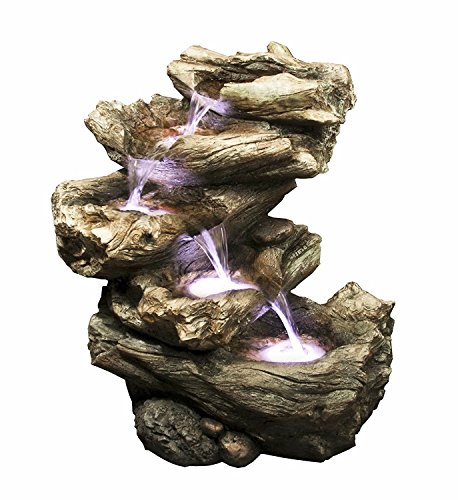 Meadow Log Fountain  Cascading Waterfall Garden Fountain with LED Lights Realistic Water Feature with Low Splash Design Pump Included