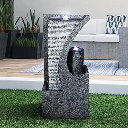 SunJet 244inches Water Fountain with Led Lights IndoorOutdoor Modern Cascading Water Feature for Home Garden Yard Porch Decor