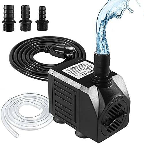 AsFrost Fountain Pump 520GPH(30W 2000LH) Submersible Water Pump Outdoor Pond Pump with 65ft Tubing (12 ID) 72ft High Lift 3 Nozzles for Aquarium Small Waterfall Fish Tank Hydroponics