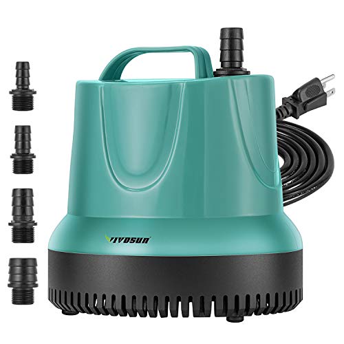 VIVOSUN 1150GPH Submersible Pump (4500LH 100W) Ultra Quiet Water Pump with 11ft High Lift Fountain Pump with 5ft Power Cord 4 Nozzles for Fish Tank Pond Aquarium Statuary Hydroponics
