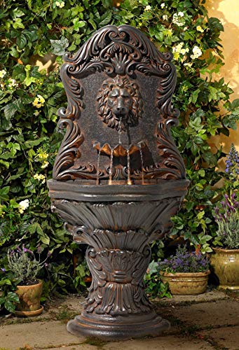 John Timberland Acanthus Antiqued Outdoor Wall Water Fountain with LED Light 50 Floor Imperial Lion for Garden Yard