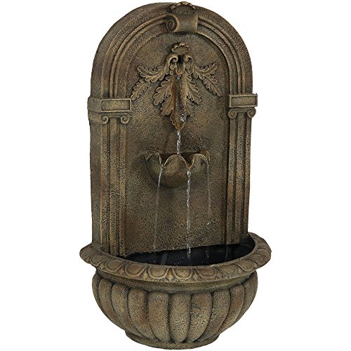 Sunnydaze Florence Outdoor Wall Water Fountain  Waterfall Wall Mounted Fountain  Backyard Water Feature with Electric Submersible Pump  Florentine Stone Finish  27 Inch