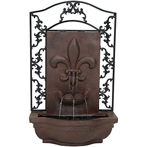 Sunnydaze French Lily Outdoor Wall Water Fountain  Waterfall Wall Mounted Fountain  Backyard Water Feature with Electric Submersible Pump  Iron Finish  33 Inch